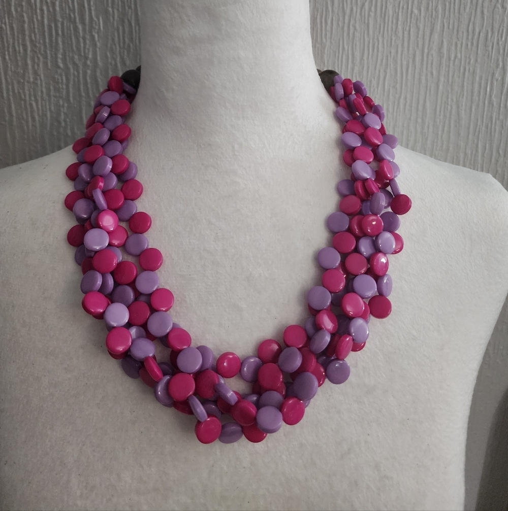 Pink Purple Beaded Necklace - Picture 2 of 7